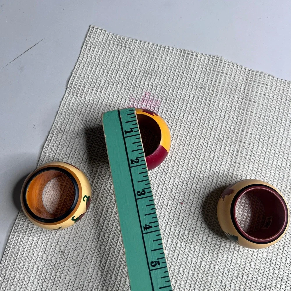 Vintage Hand Painted‎ Wood Napkin Rings Set 3 Southwest Moose Chili Pepper India